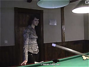 lean lil' mega-bitch gets tag teamed on the pool table